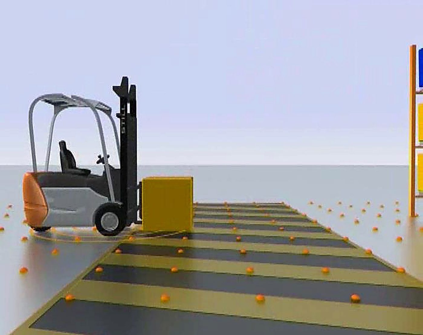 Simulation of 3D positioning of a forklift on the mapped area